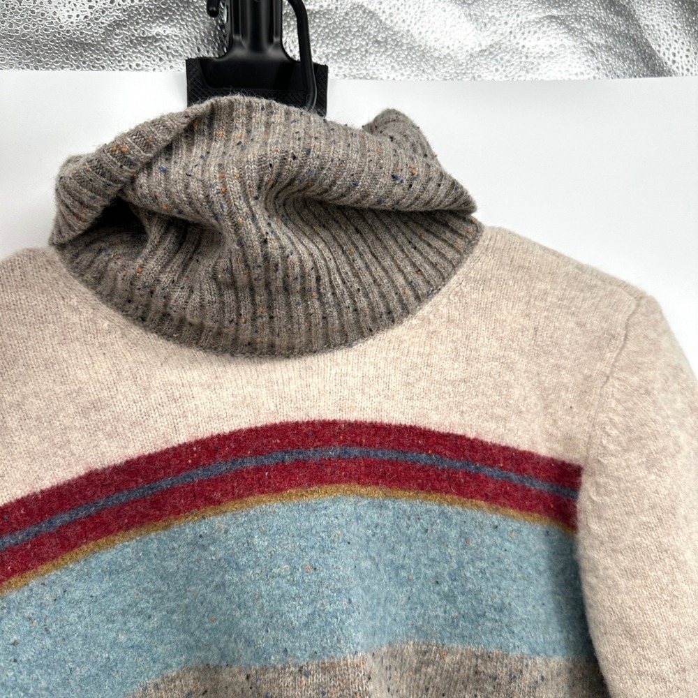 Pendleton Womens Lambswool Blend Striped Turtleneck Sweater Grey Beige Small - Picture 5 of 12